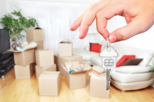 Packed boxes and home items prepared for transport in Clapham