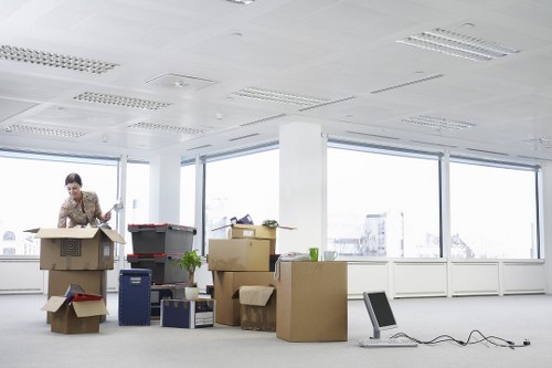 Packed moving boxes prepared for a Clapham relocation